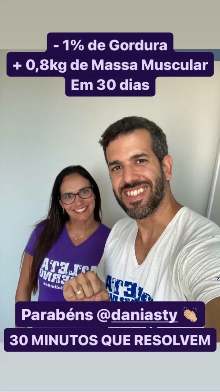 Resultado da aluna Dani: menos 1% de gordura e mais 0,8 kg de massa em 30 dias no Atleta Moderno